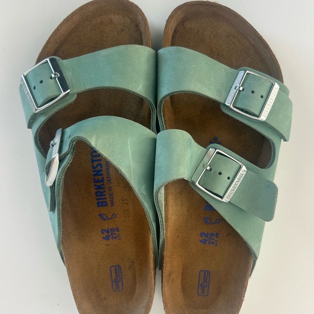 Birkenstock Womens Arizona Leather/Cork Faded Aqua Leather Sandals EU 42 US 11